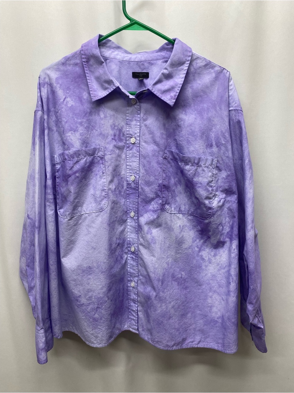 Talbots button shirt womens size 3x purple long sleeve watercolor tie dye plus